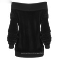 Girls Black Slash Neck Velvet Hoodies for Women Full Sleeve Loose Tops with Zipper Spring Casual Sweatshirts Clothing Pullovers